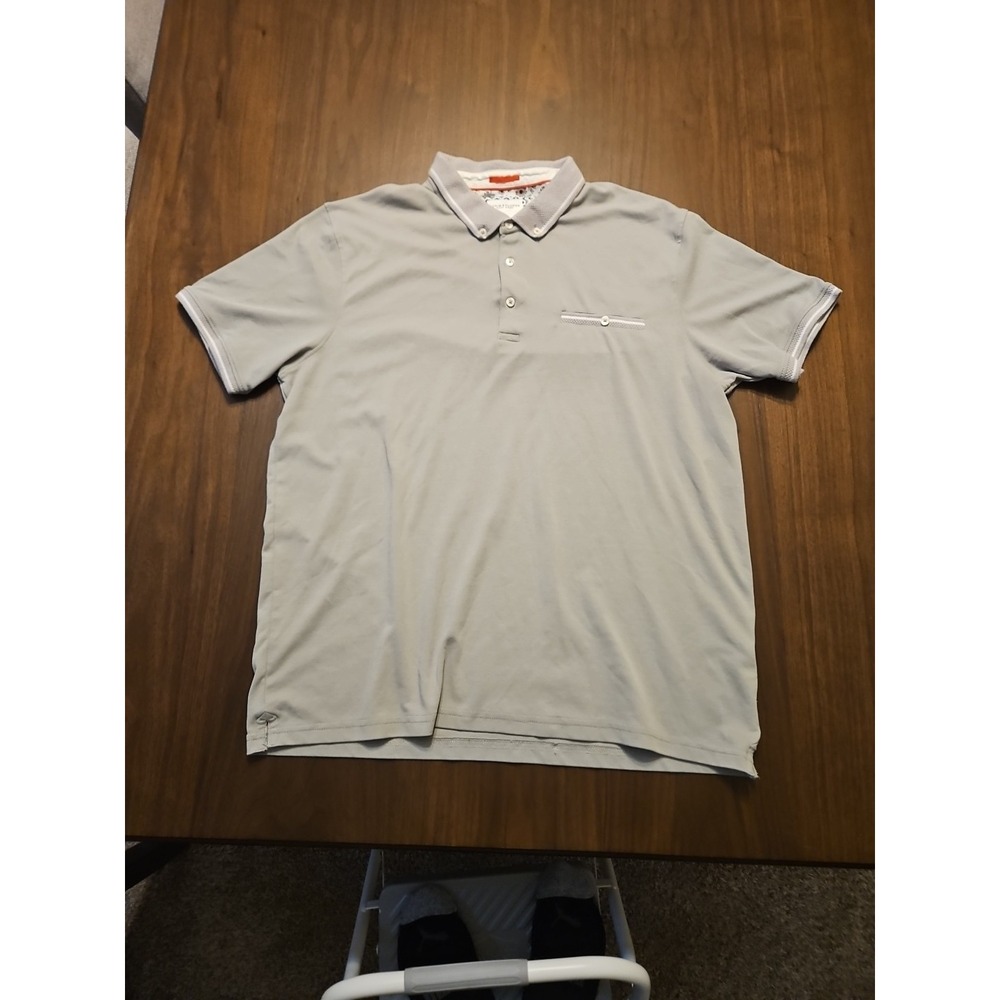 Denim & Flower Ricky Singh Men XL Polo Shirt Light Grey Floral Trim Short Sleeve
